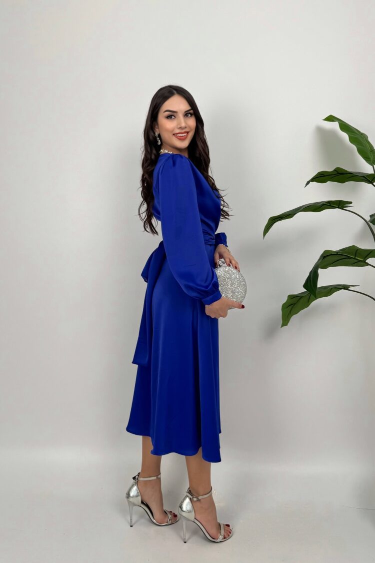 Blue Elegant Formal Wrap Dress