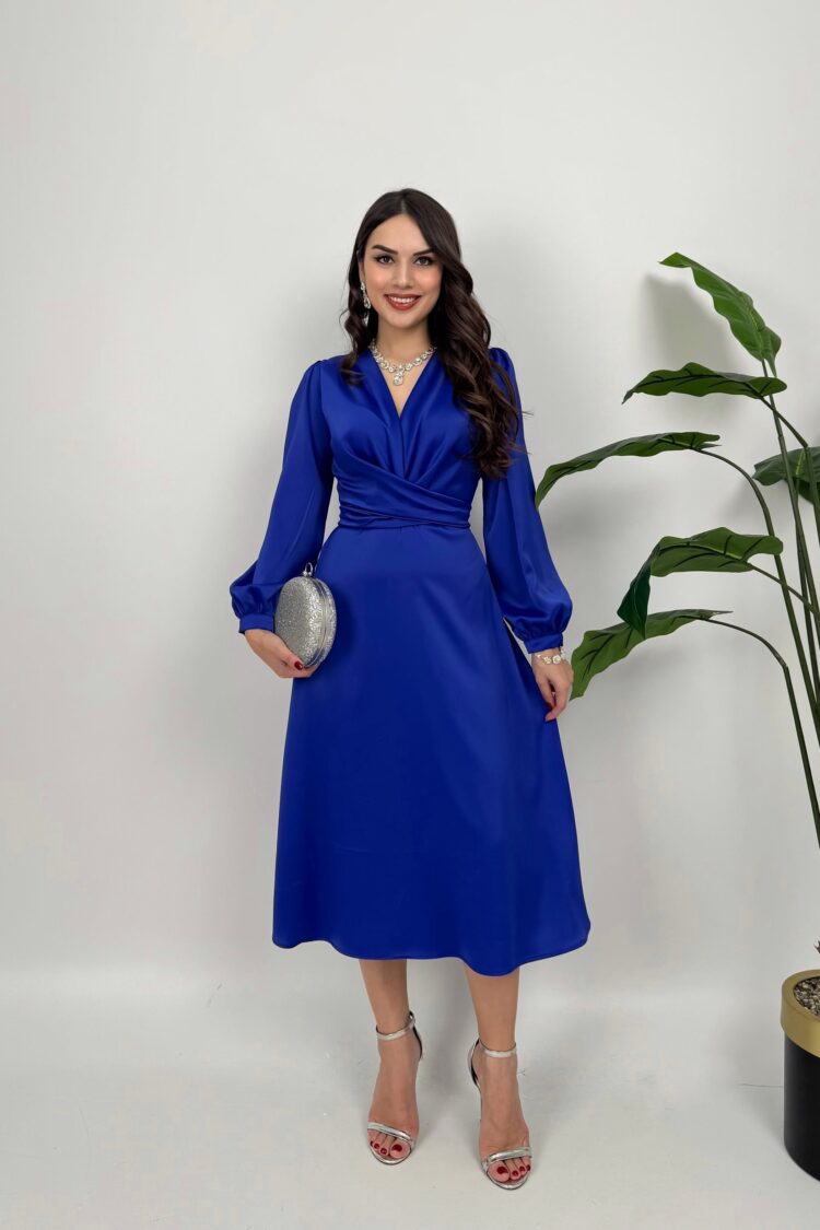 Blue Elegant Formal Wrap Dress
