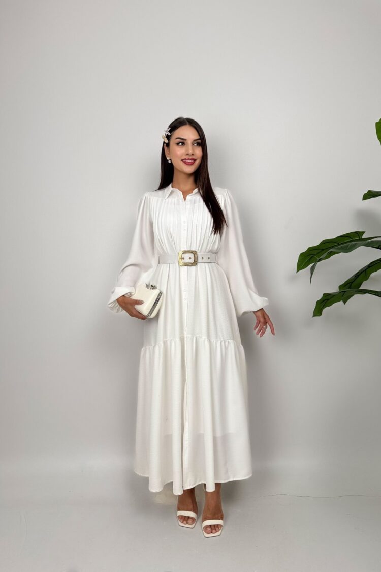 White Modest Elegant Formal Shirt Dress Maxi - Brand: Miss Janell - Women & Kids, Baby Clothes Wholesale - Globality Store