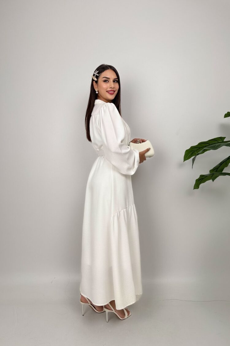 White Modest Elegant Formal Shirt Dress Maxi