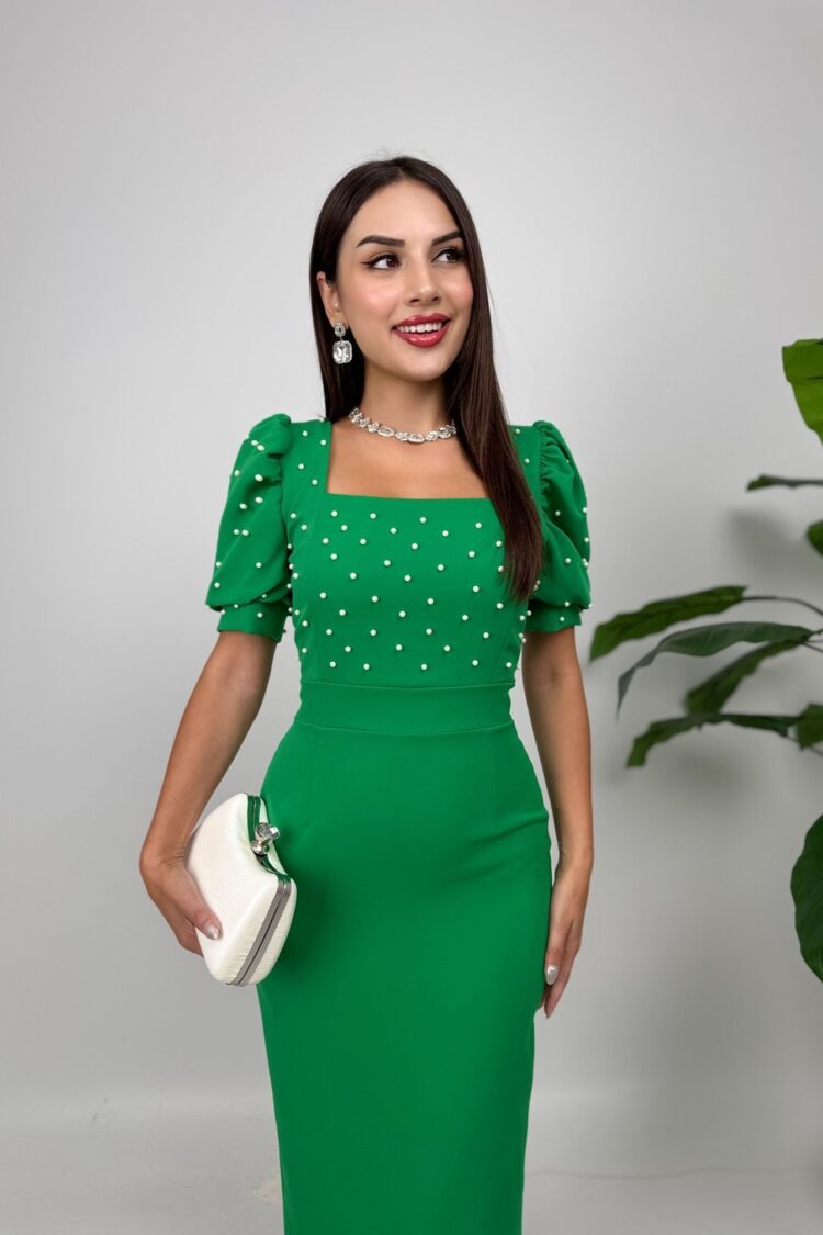 ElegantSheath Dress With Puff Half Sleeves