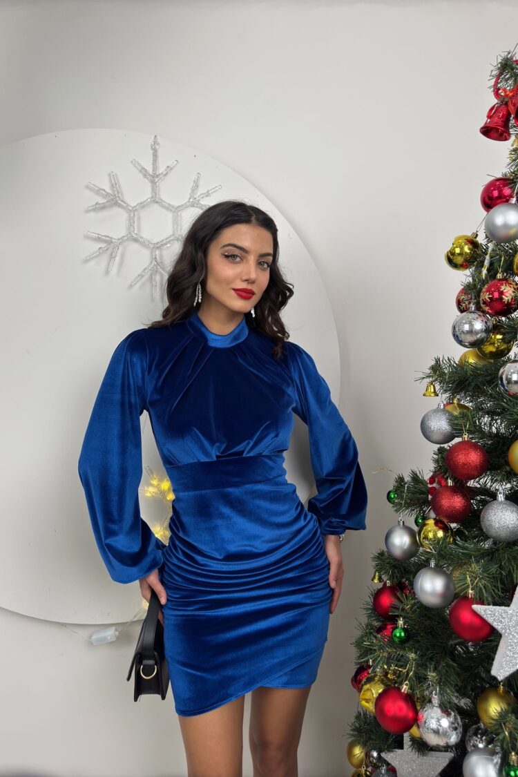 Elegant Blue Bodycon Mini Dress With Ballon Sleeves