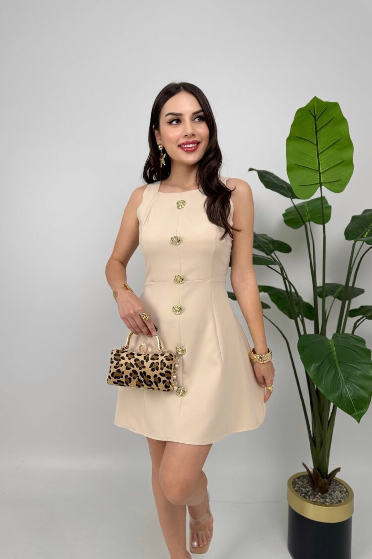 Beige A-Line Mini Dress With Cap Sleeves - Brand: Miss Janell - Women & Kids, Baby Clothes Wholesale - Globality Store