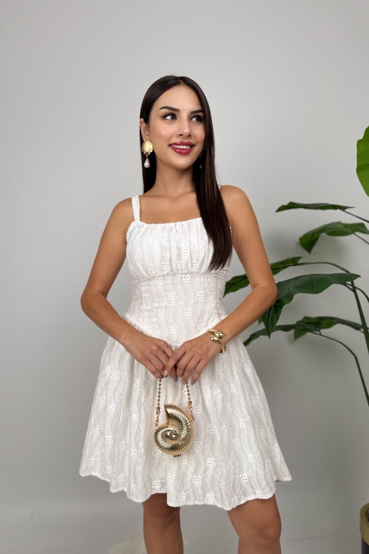Fit And Flare Mini Dress With Square Neck