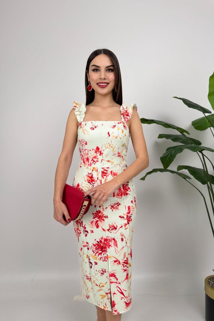 White Floral Sheath Dress With Ruffle Sleeves - Brand: Miss Janell - Women & Kids, Baby Clothes Wholesale - Globality Store