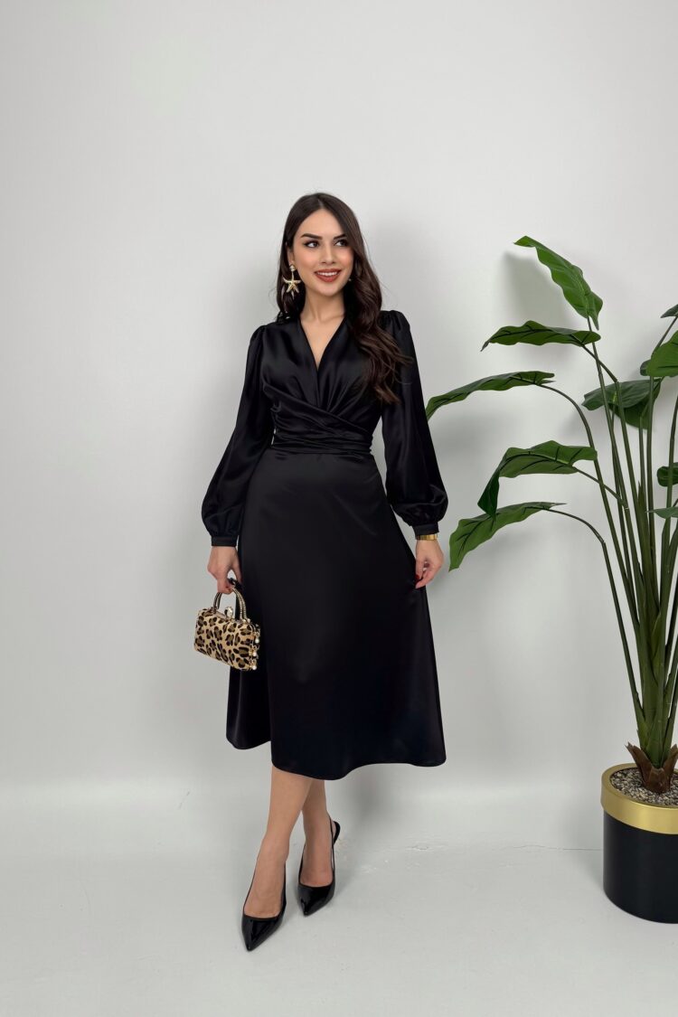Elegant Wrap Dress With Balloon Long Sleeves - Brand: Miss Janell - Women & Kids, Baby Clothes Wholesale - Globality Store
