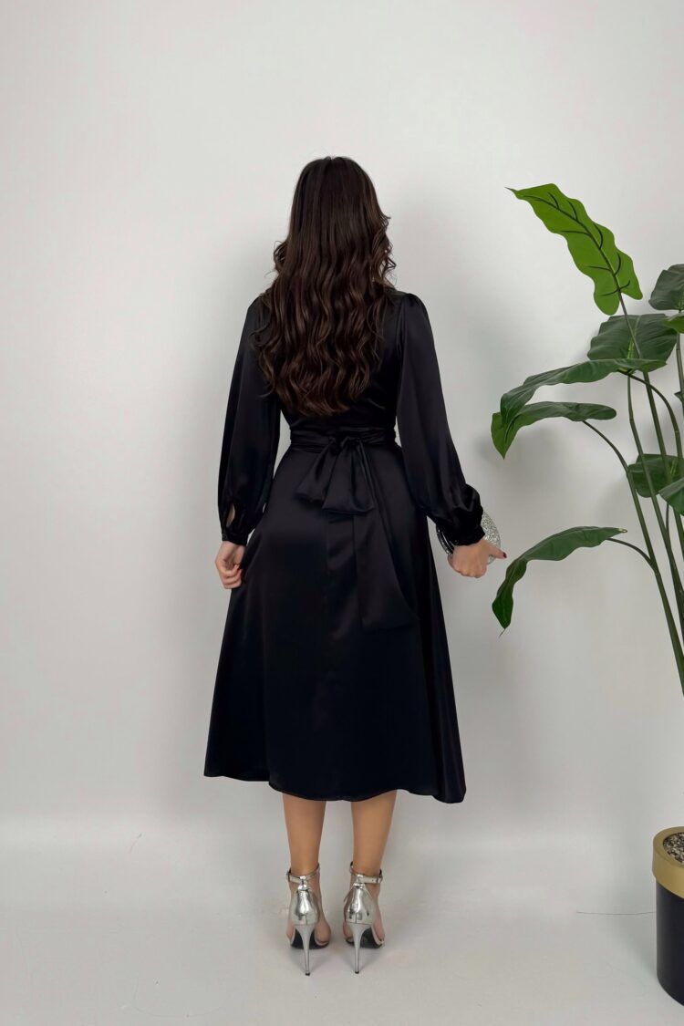 Elegant Wrap Dress With Balloon Long Sleeves