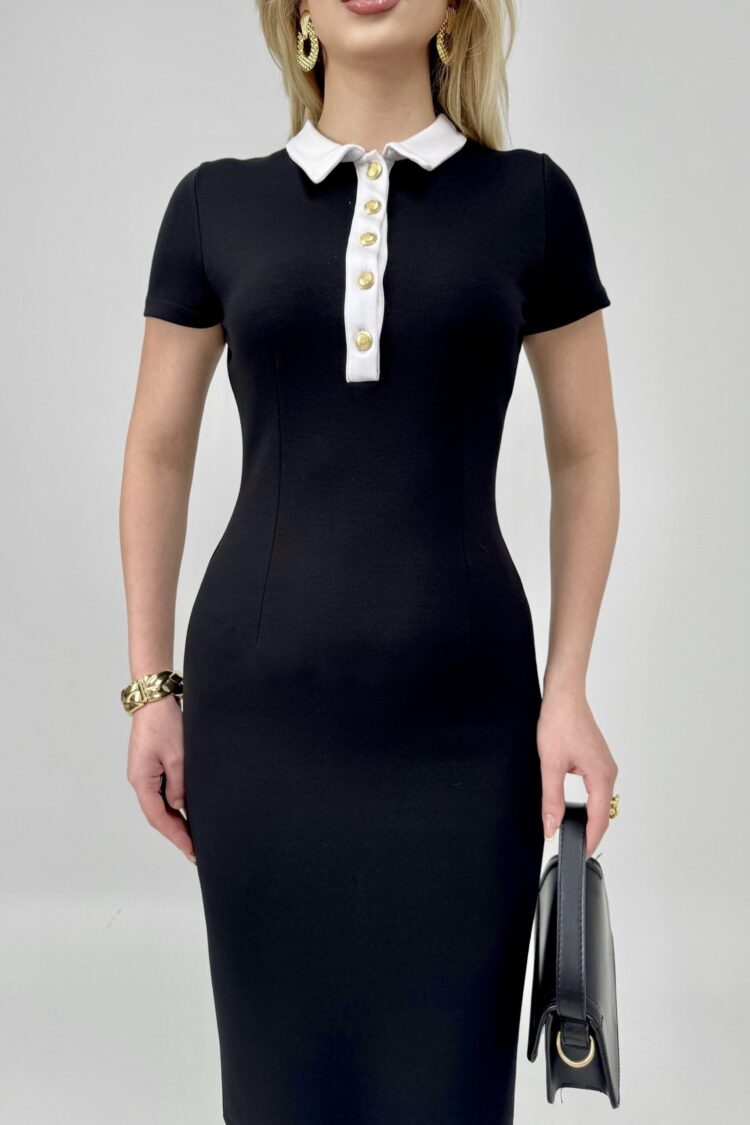 ElegantPencil Dress With Polo Neck