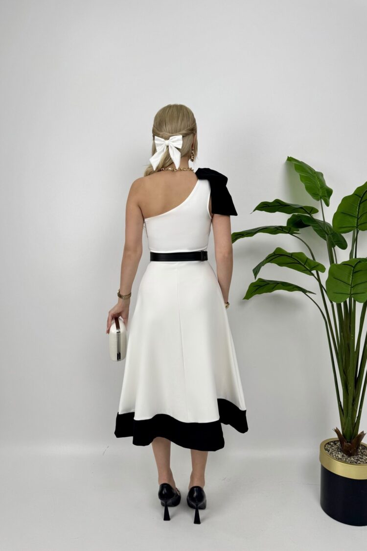Fit And Flare Dress With One Shoulder Neck