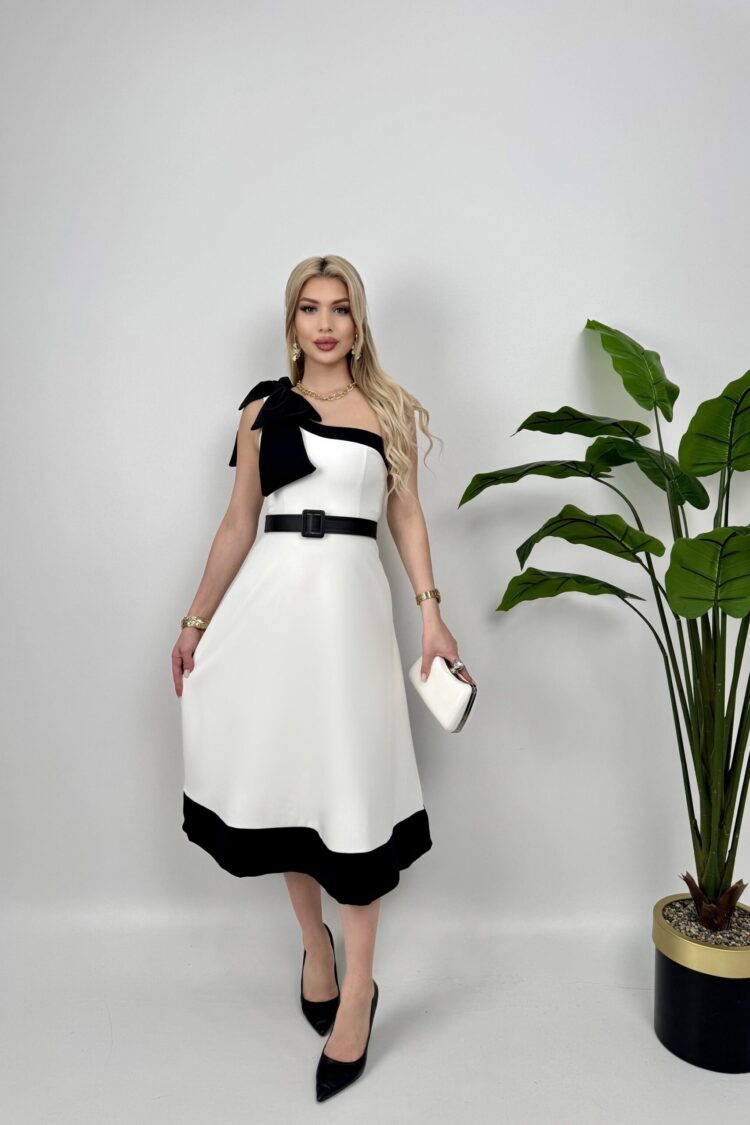 Fit And Flare Dress With One Shoulder Neck