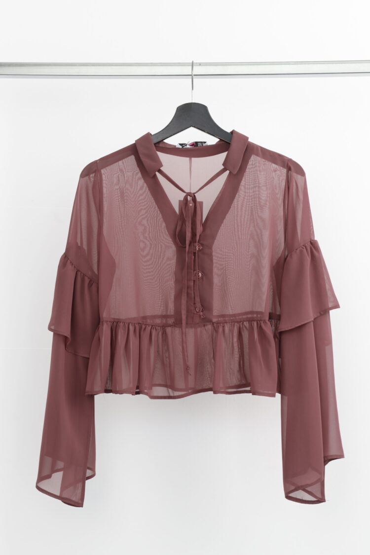 Brown Boho Crop Shirt With Ruffle Sleeves - Brand: Cream Rouge - Women & Kids, Baby Clothes Wholesale - Globality Store