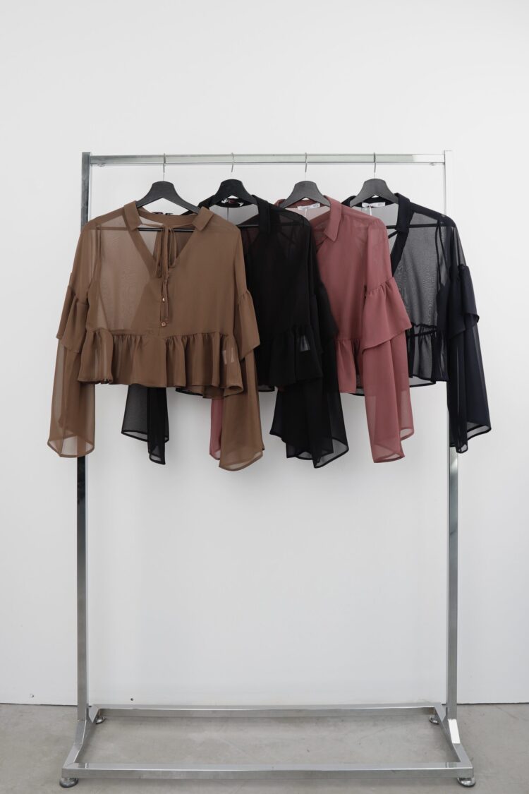 Brown Boho Crop Shirt With Ruffle Sleeves