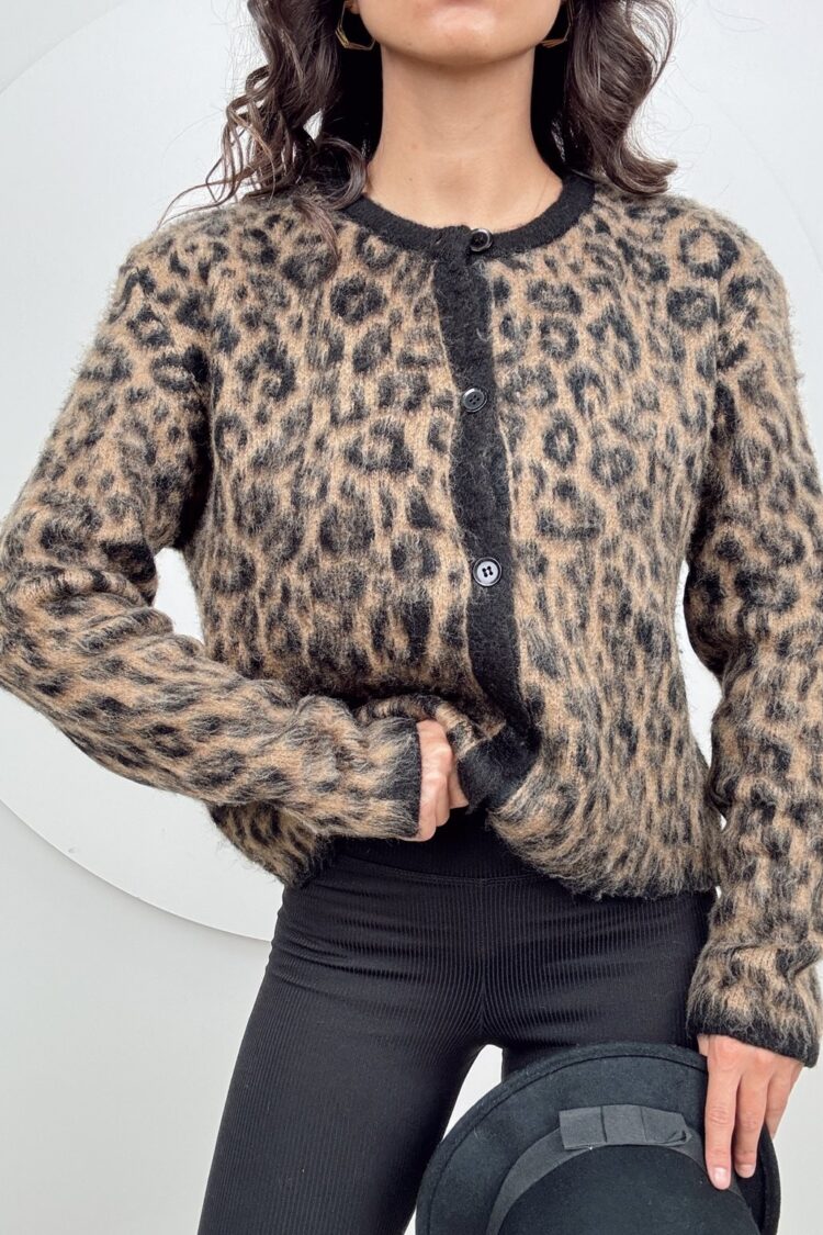 Leopard Print Buttoned Cardigan - Brand: Miss Janell - Women & Kids, Baby Clothes Wholesale - Globality Store