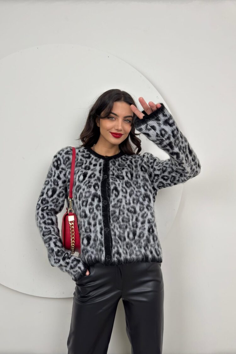 Black Animal Print Casual Cardigan