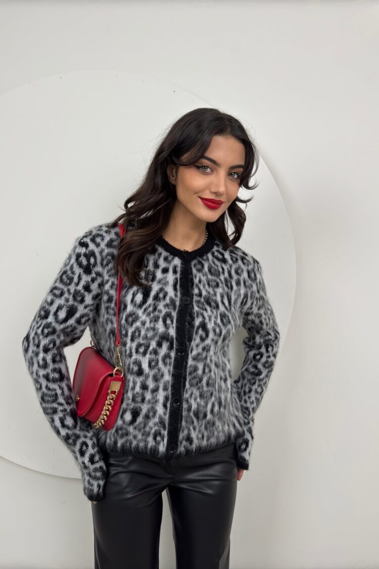 Black Animal Print Casual Cardigan