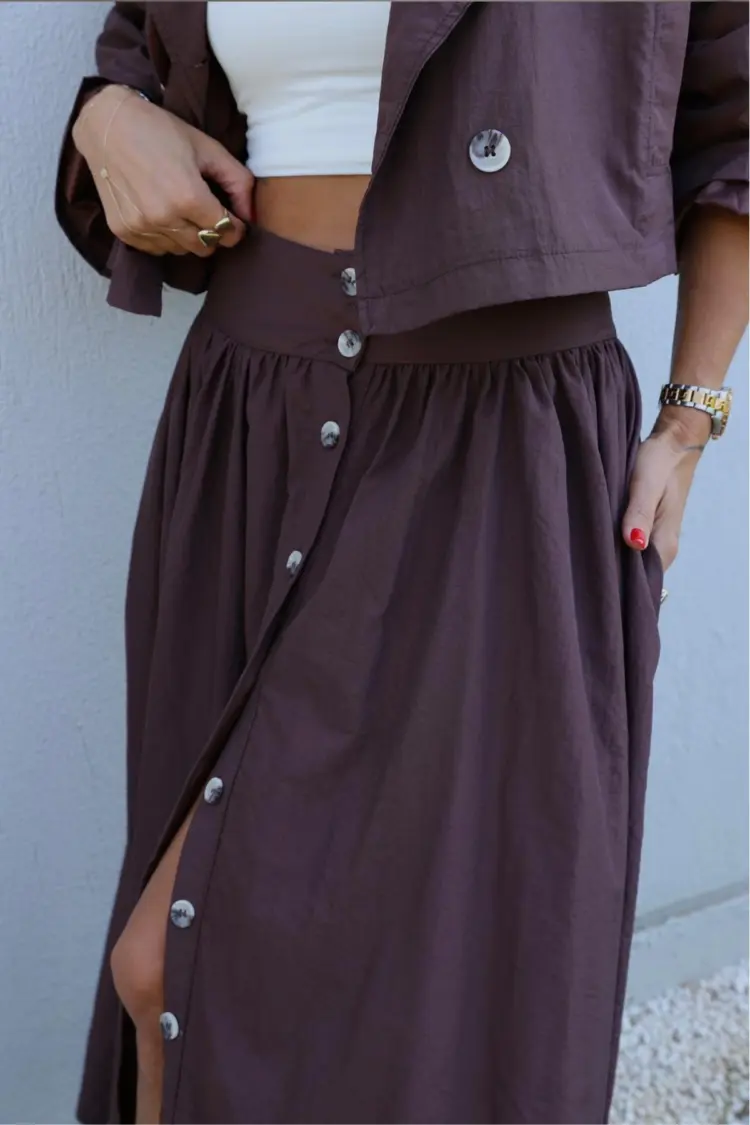 Green Flared Maxi Skirt With Buttoned Closure