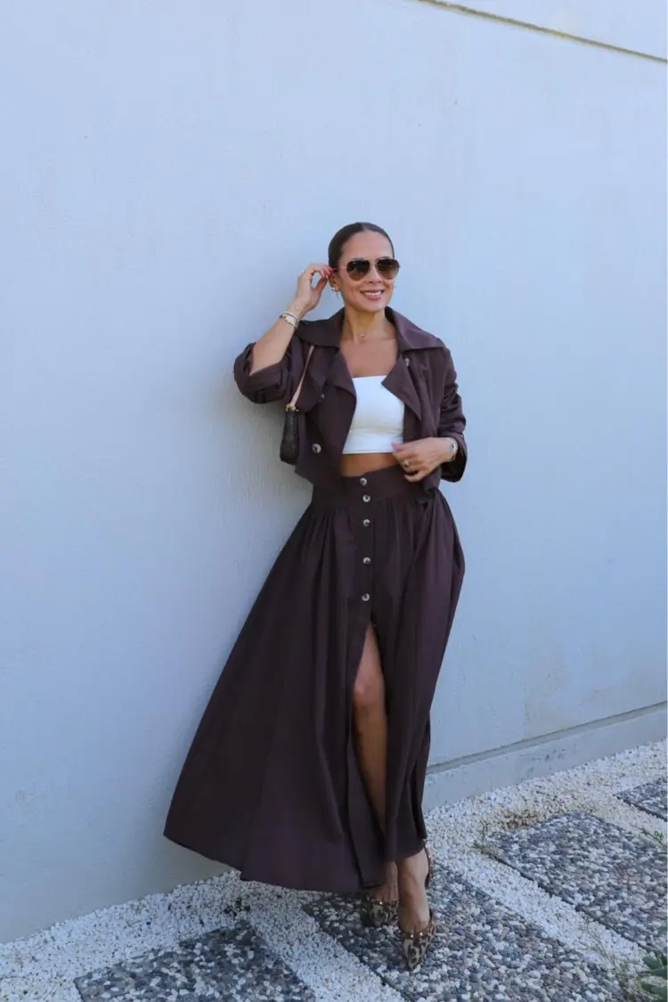 Green Flared Maxi Skirt With Buttoned Closure
