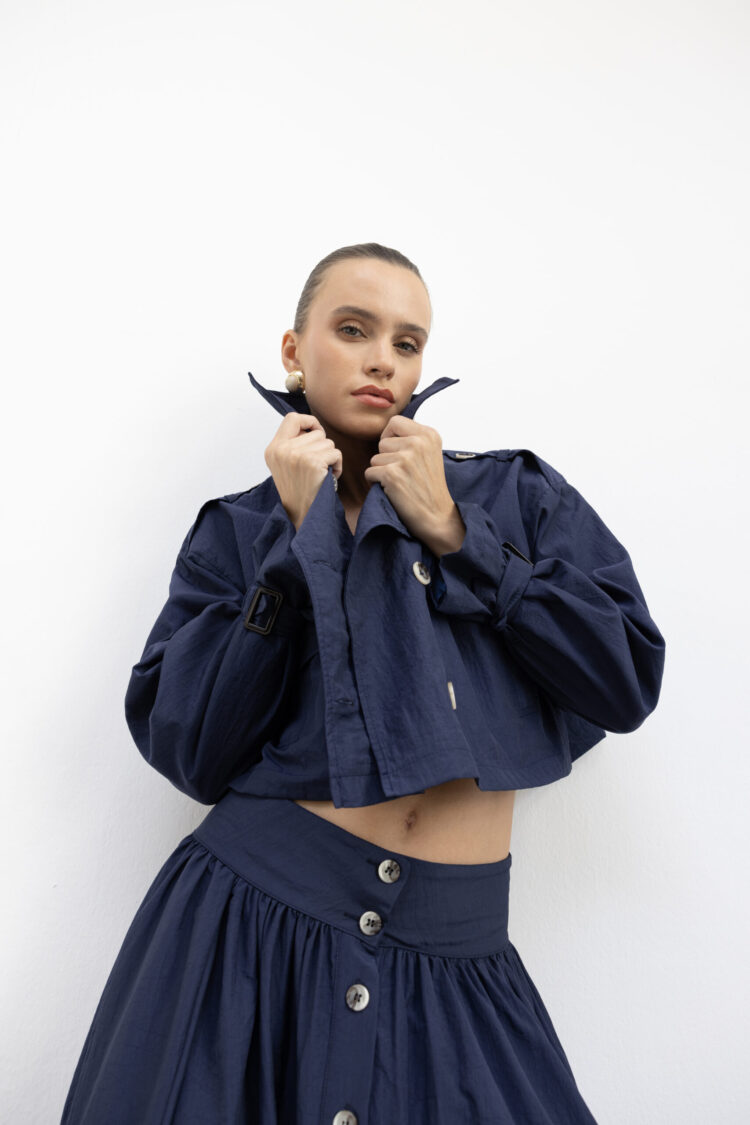 Green Oversized Single-Breasted Crop Coat