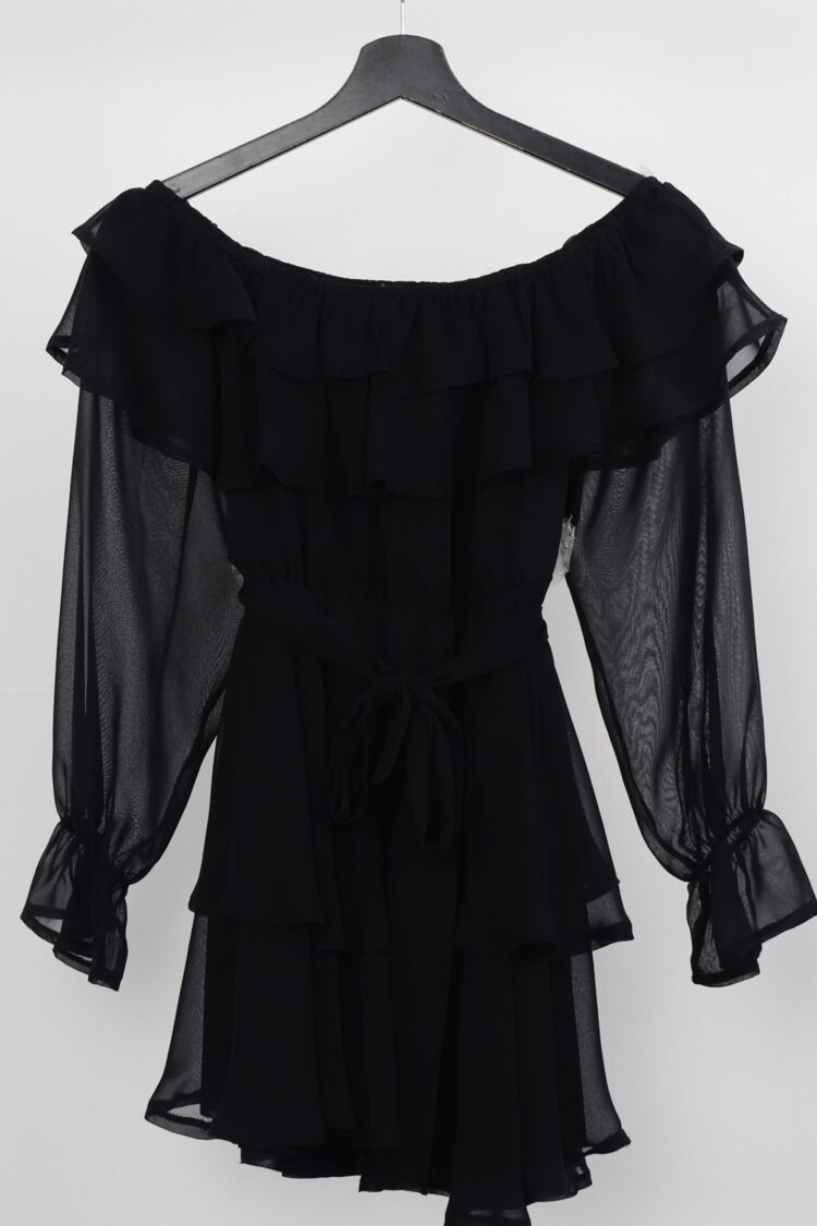Black Elegant A-Line Mini Dress With Ruffle Sleeves - Brand: Cream Rouge - Women & Kids, Baby Clothes Wholesale - Globality Store