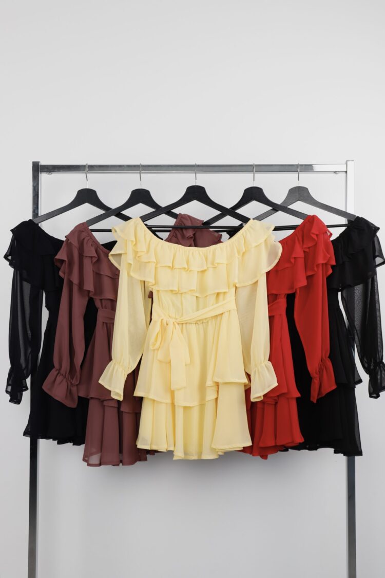 Black Elegant A-Line Mini Dress With Ruffle Sleeves