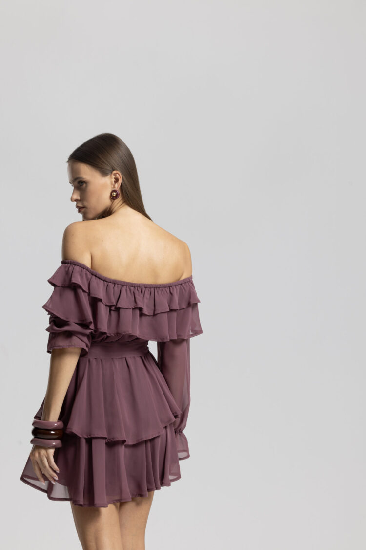 Black Elegant A-Line Mini Dress With Ruffle Sleeves