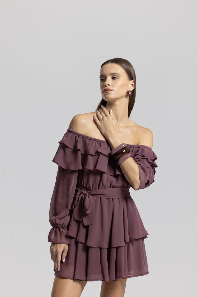 Black Elegant A-Line Mini Dress With Ruffle Sleeves