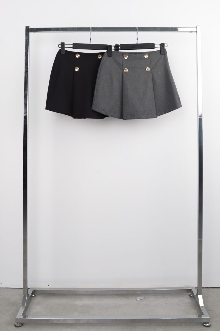 Grey Flared Mini Skirt Mid Waist Zip Up