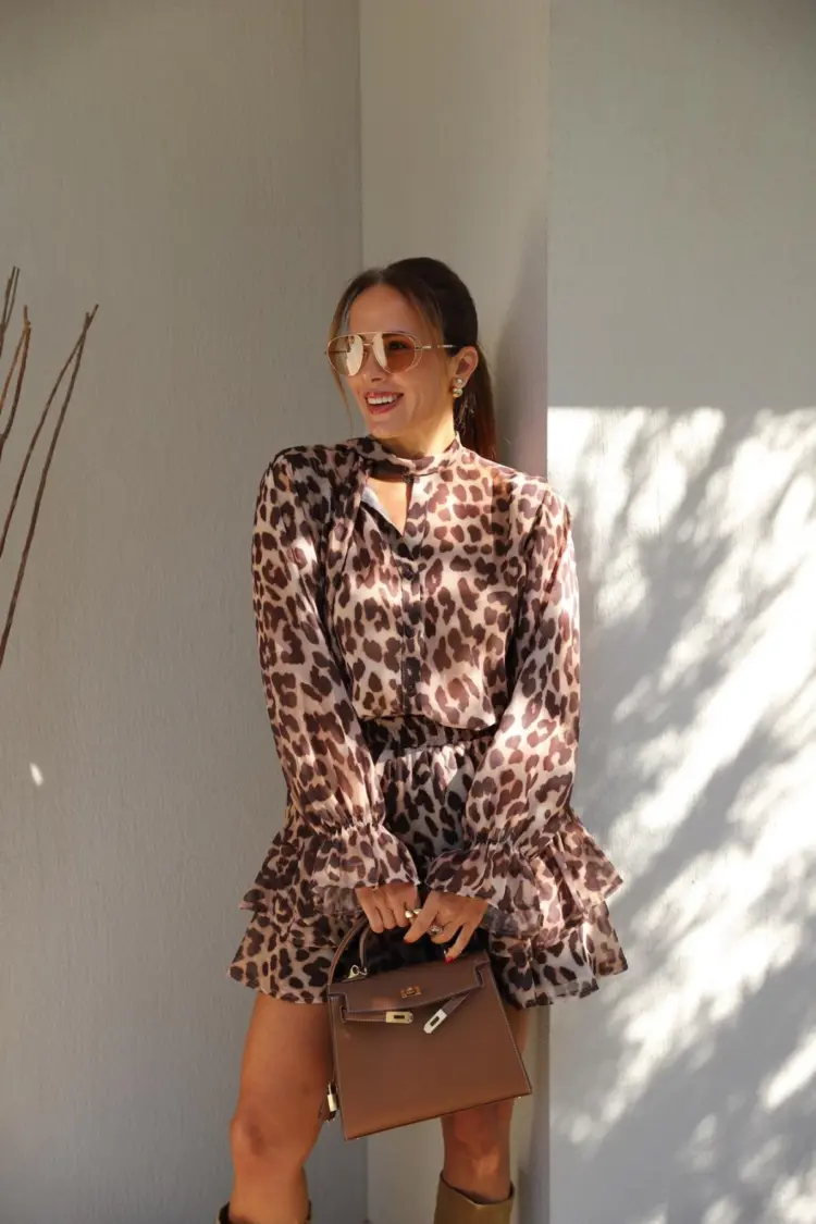 Brown Animal Print Ballon Sleeve Blouse - Brand: Cream Rouge - Women & Kids, Baby Clothes Wholesale - Globality Store