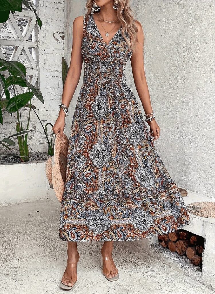 Brown Boho Fit And Flare Maxi Dress