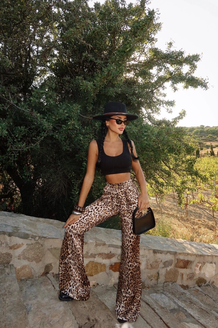 Brown Palazzo Pants High Waist Wide Leg