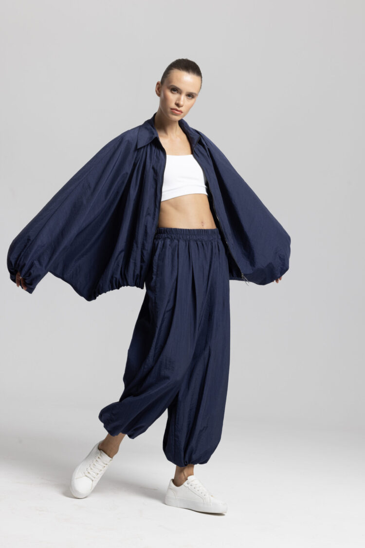 Navy Blue Sporty Oversized Shacket Coat