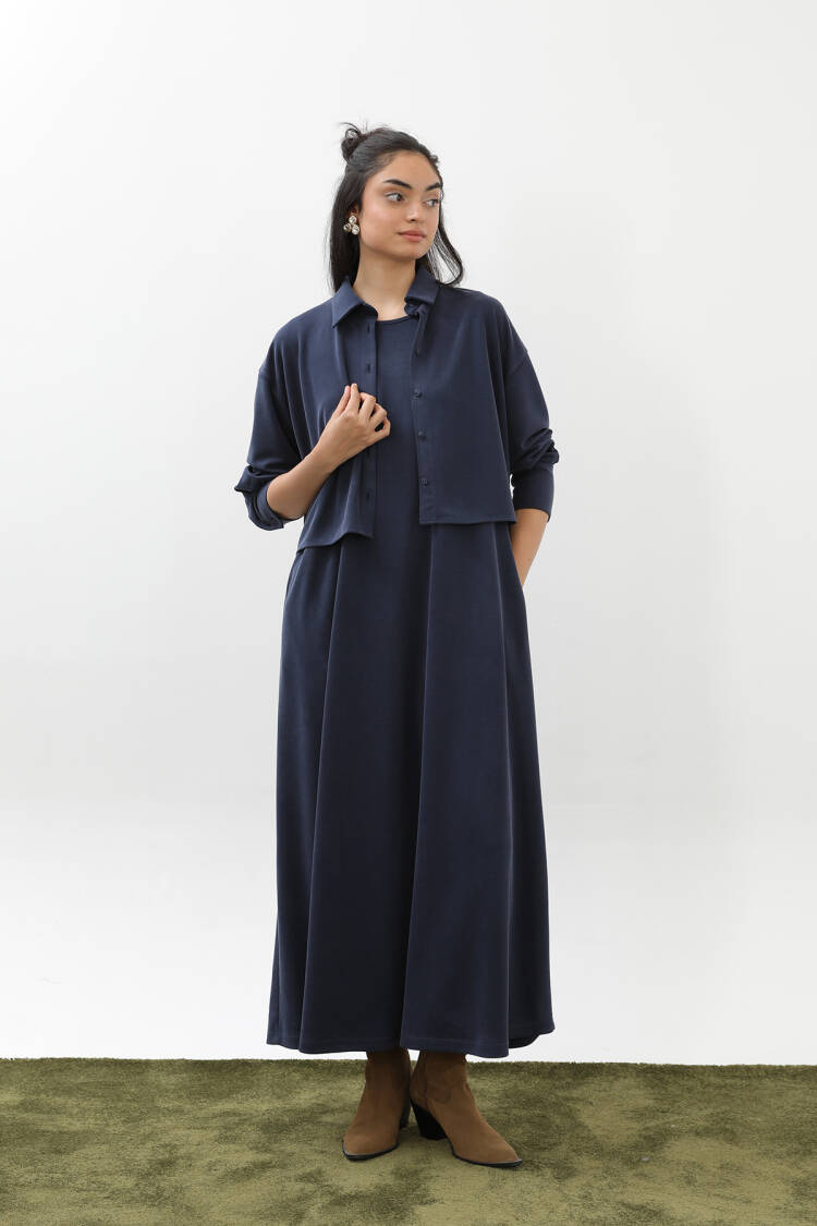 Navy Blue Fit And Flare Floor Length Dress - Brand: Puane - Women & Kids, Baby Clothes Wholesale - Globality Store