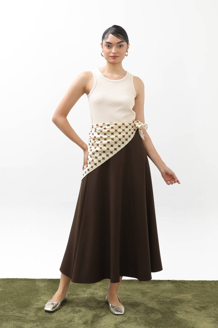 Brown A-Line Maxi Skirt With High Waist Tie Closure - Brand: Puane - Women & Kids, Baby Clothes Wholesale - Globality Store