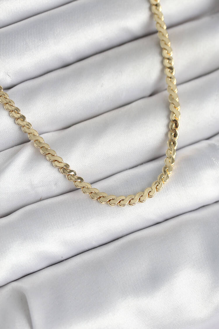 60 Cm Gold Color Brass Flat Chain Model Women Necklace - Brand: Ebijuteri - Women & Kids, Baby Clothes Wholesale - Globality Store