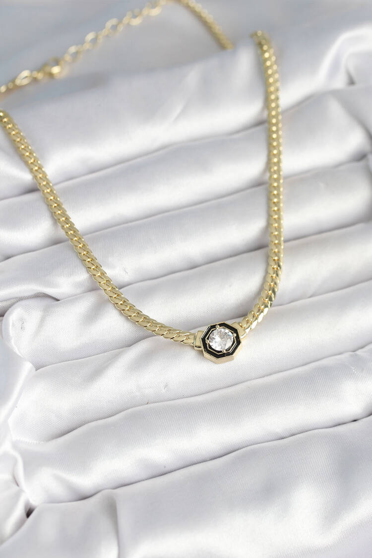 Brass Gold Color Zircon Stone Women's Necklace