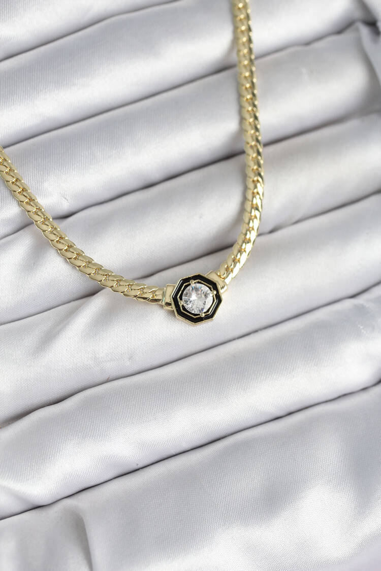 Brass Gold Color Zircon Stone Women's Necklace - Brand: Ebijuteri - Women & Kids, Baby Clothes Wholesale - Globality Store