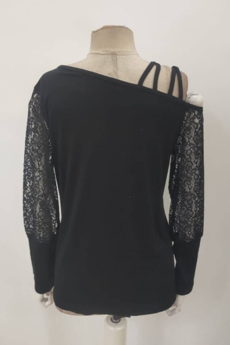 Black Blouse With Boat Neck And Long Sleeves