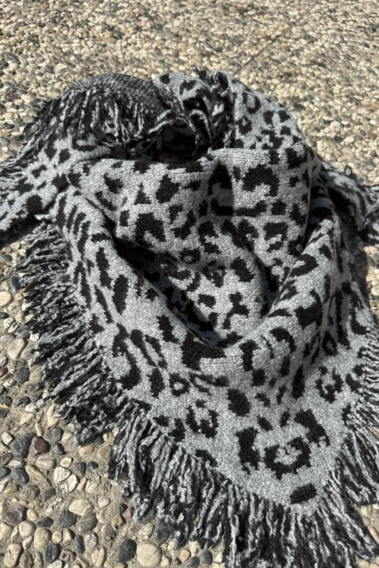 Grey Animal Print Shawl For Fall & Winter