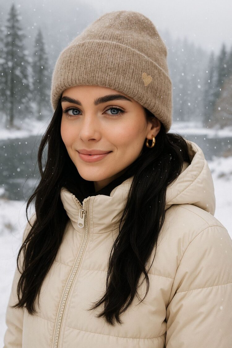 Beige Beret With Heart Pattern For Fall Winter - Brand: Axesoire - Women & Kids, Baby Clothes Wholesale - Globality Store