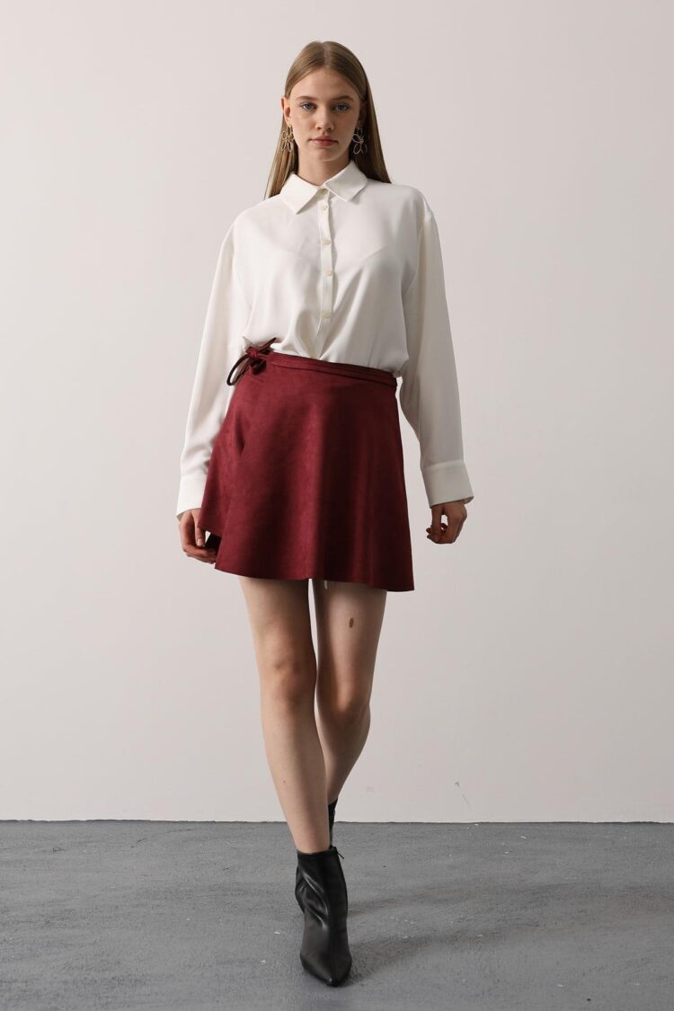Claret Red Wrap Mini Skirt With Tie Closure - Brand: Reyon - Women & Kids, Baby Clothes Wholesale - Globality Store