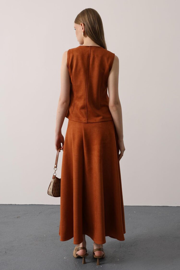 Brown Elegant Flared Maxi Skirt With Mid Waist