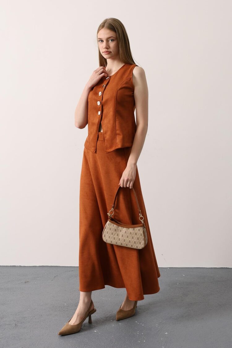 Brown Elegant Flared Maxi Skirt With Mid Waist - Brand: Reyon - Women & Kids, Baby Clothes Wholesale - Globality Store