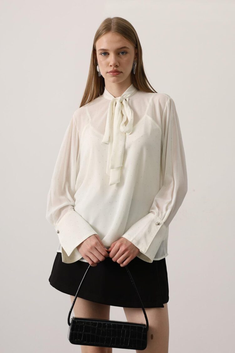 White Elegant Polka Dot Blouse - Brand: Reyon - Women & Kids, Baby Clothes Wholesale - Globality Store
