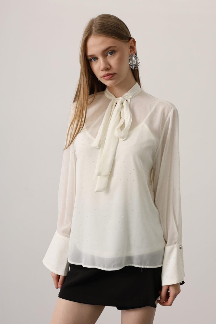 White Elegant Polka Dot Blouse