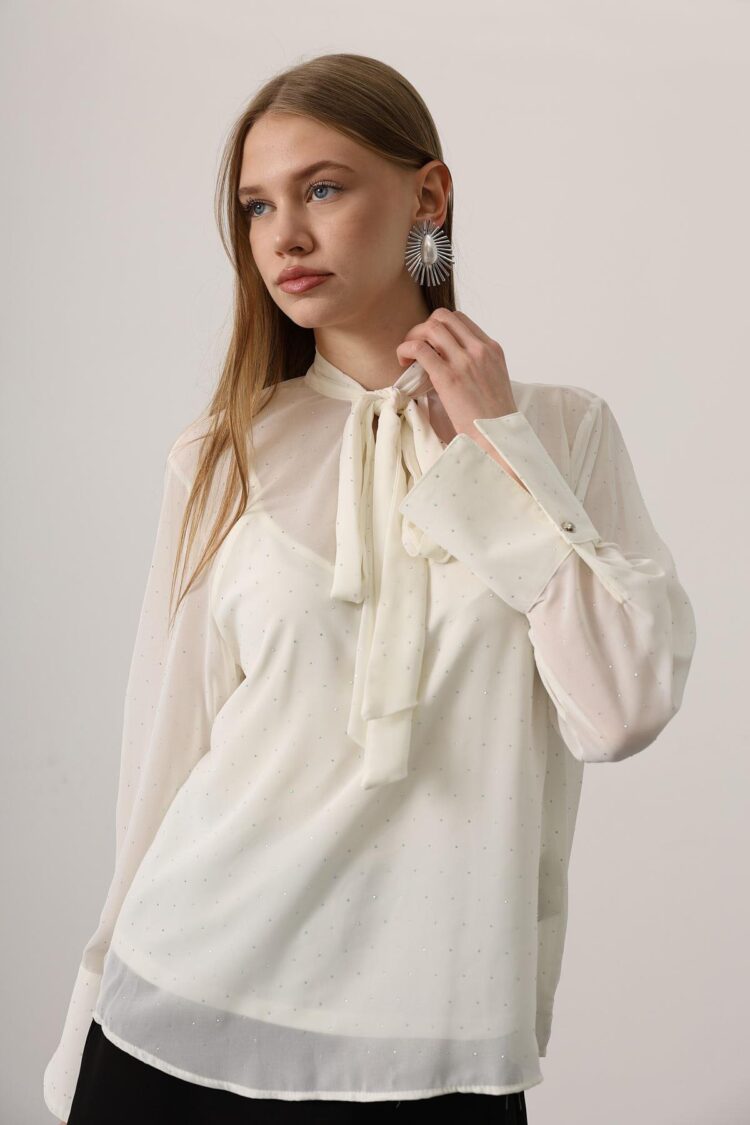 White Elegant Polka Dot Blouse