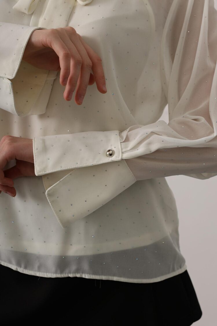 White Elegant Polka Dot Blouse