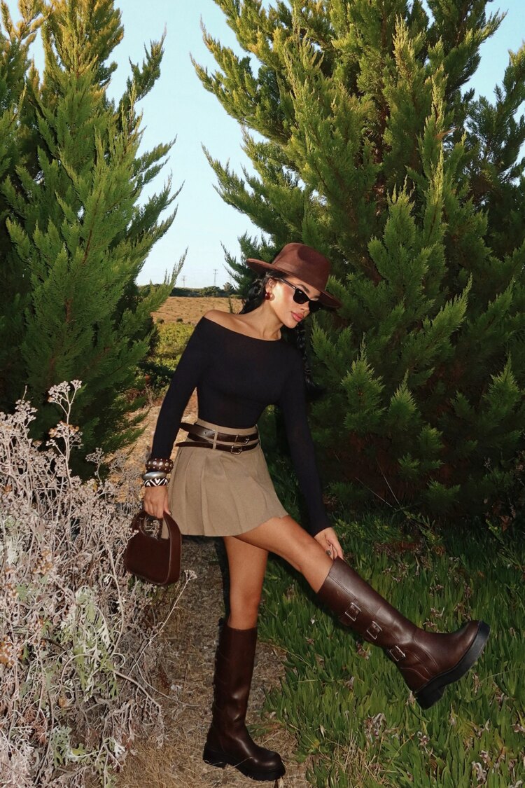 Khaki Pleated Mini Skirt High Waist Casual Elegant