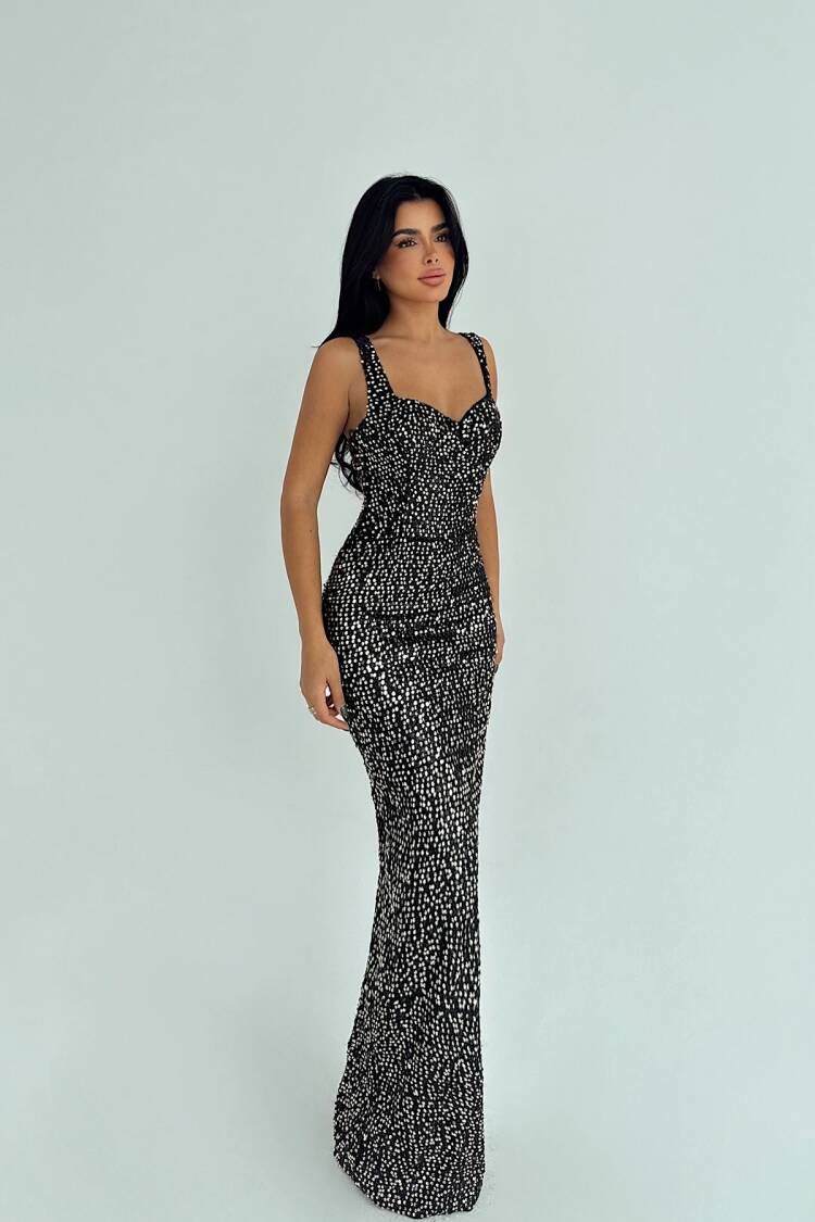 Black Sheath Dress With Polka Dot And Sweetheart Neck - Brand: EYYO ATELIER - Women & Kids, Baby Clothes Wholesale - Globality Store