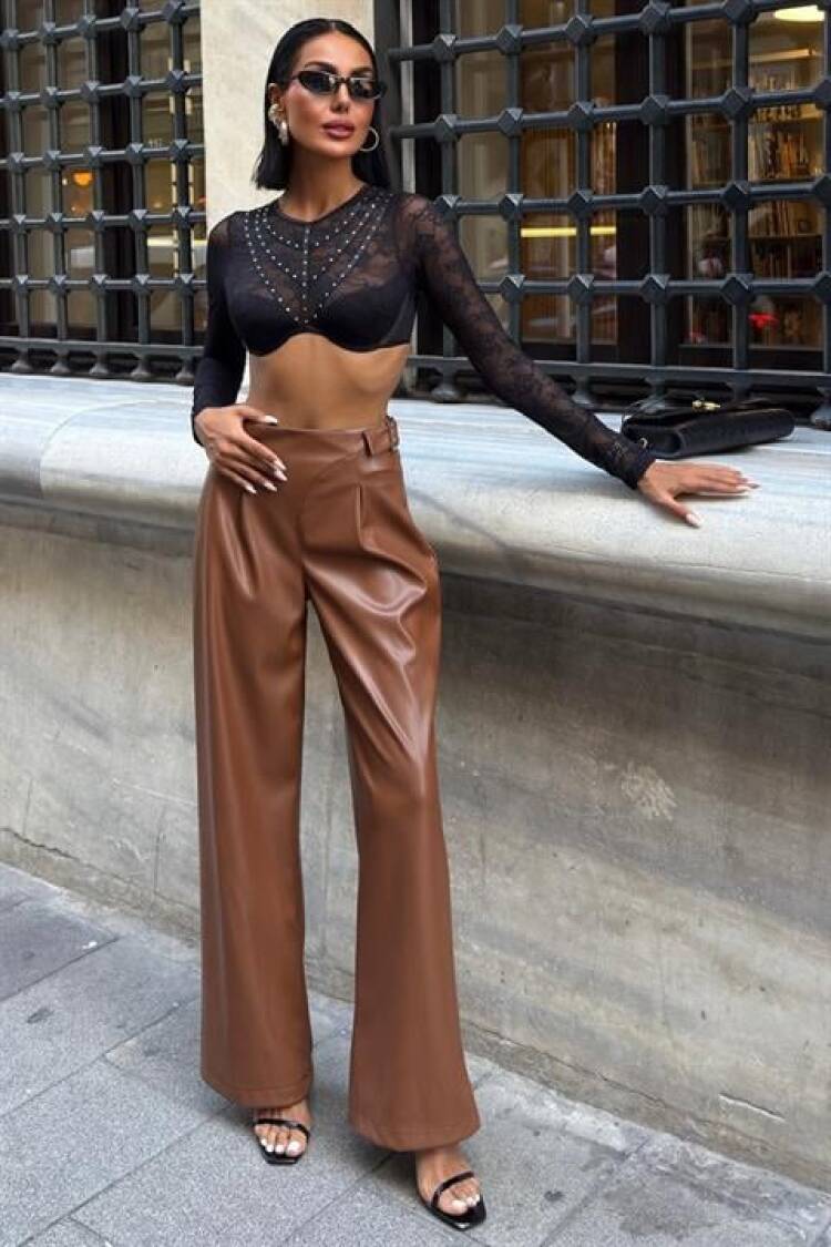 Brown Palazzo Pants With High Waist And Wide Leg