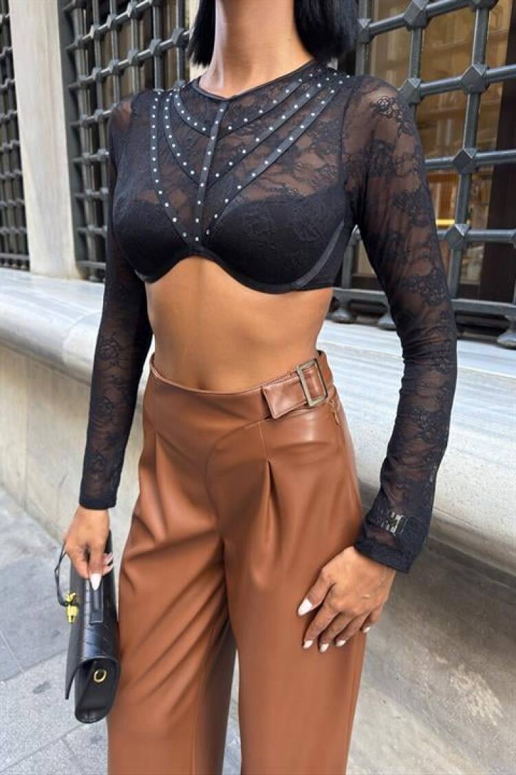 Brown Palazzo Pants With High Waist And Wide Leg